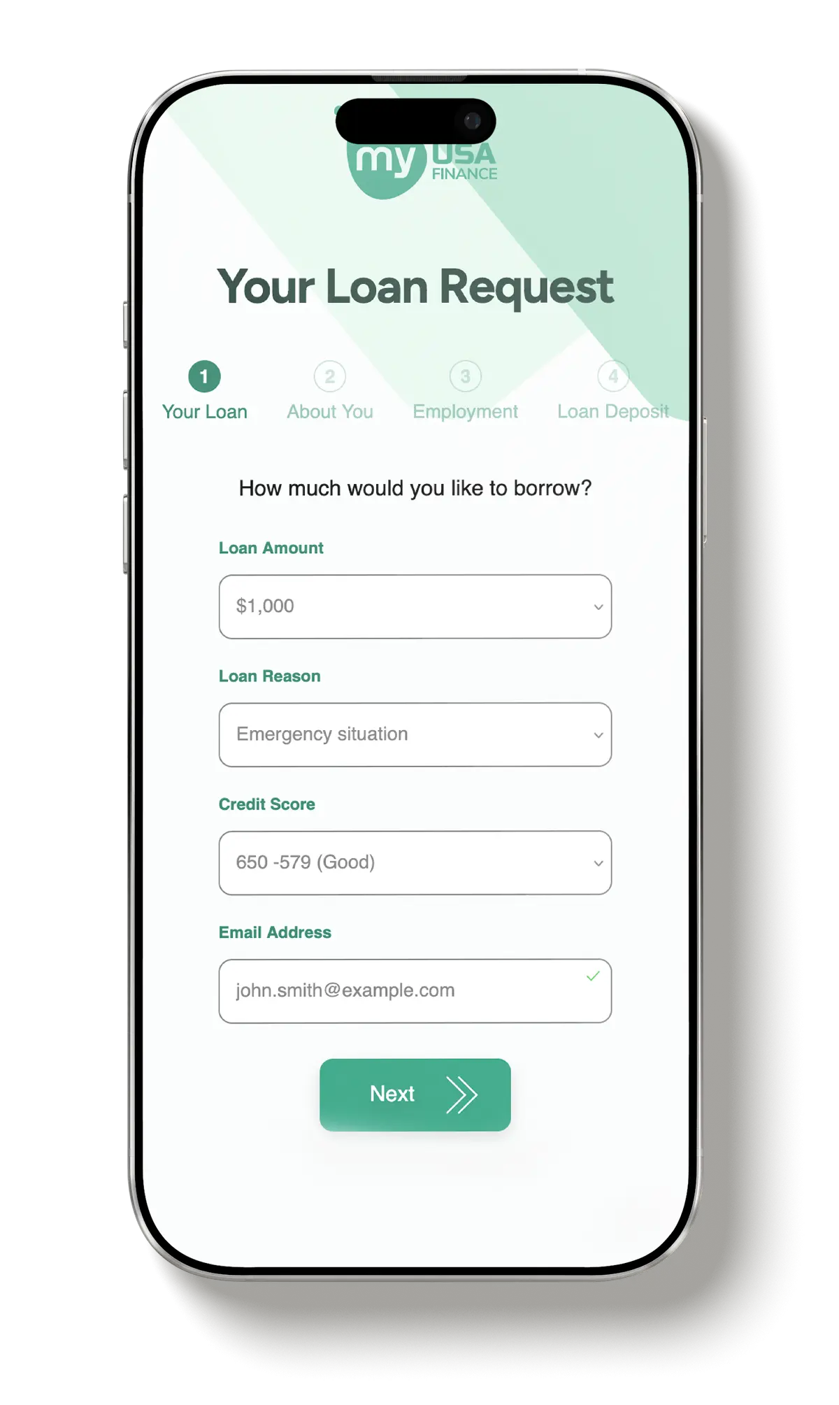 MyUSAFinance Loan Request form