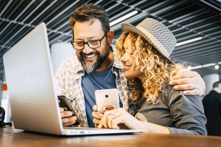 Couple checking their credit scores.