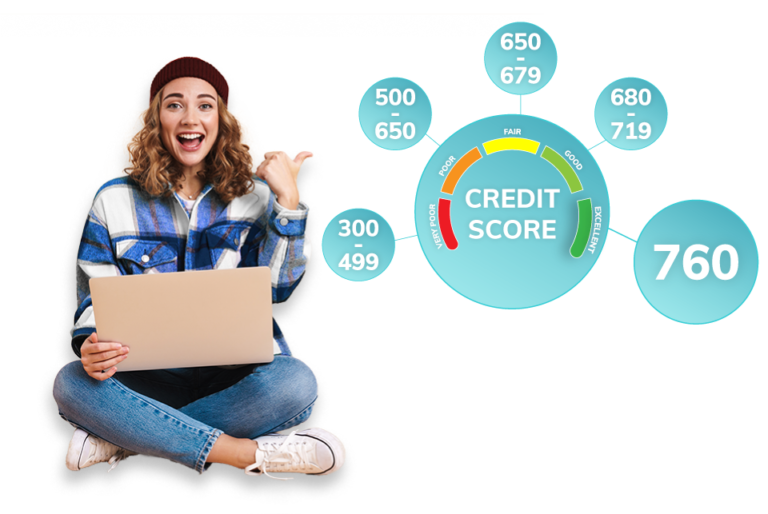 A young lady very excited about her credit score.